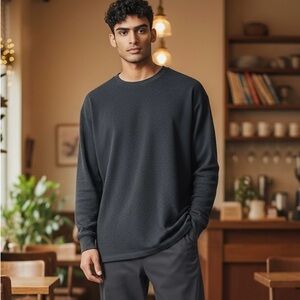 🤑 5/$25 Galaxy By Harvic Dark Gray Long Sleeve Waffle knit Crew Neck Tee